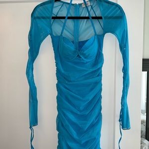 Oh Polly Blue lace up mini dress